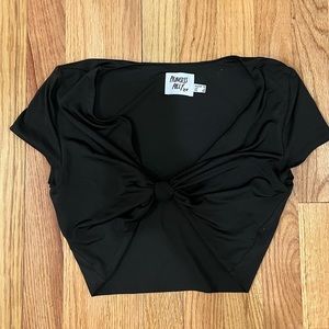 Princess Polly Black knot tie crop top, worn twice